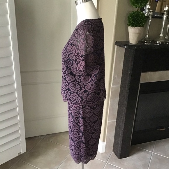 NEW Ann Taylor Dress SZ 2/XS 2-PC Top Skirt Navy Lavender Floral Lace Overlay - Picture 13 of 15